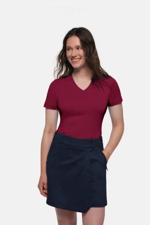 NO. 169 – HAKRO COTTON TEC® Damen V-Shirt - 017 weinrot